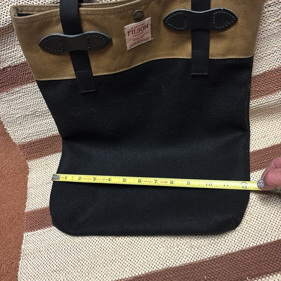 Filson Black Wool and Khaki Duck cloth tote bag 12”w x 16” long. Handles 12” - Picture 3 of 4